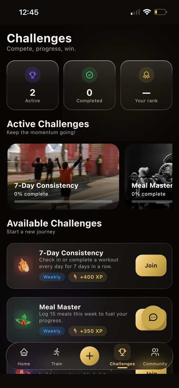 Challenges screen